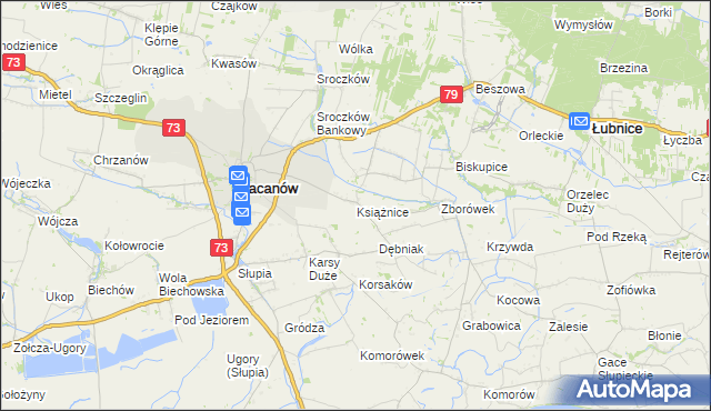 mapa Książnice gmina Pacanów, Książnice gmina Pacanów na mapie Targeo