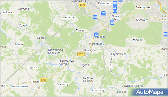 mapa Księżyno, Księżyno na mapie Targeo