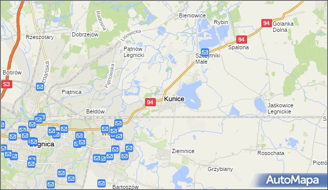 mapa Kunice powiat legnicki, Kunice powiat legnicki na mapie Targeo