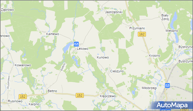 mapa Kunowo gmina Świdwin, Kunowo gmina Świdwin na mapie Targeo
