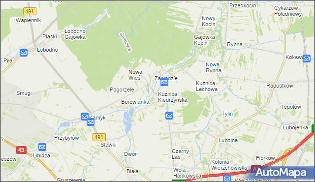 mapa Kuźnica Kiedrzyńska, Kuźnica Kiedrzyńska na mapie Targeo