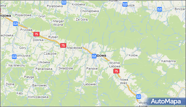 mapa Łabowa, Łabowa na mapie Targeo