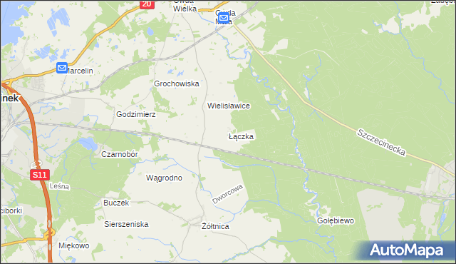 mapa Łączka gmina Szczecinek, Łączka gmina Szczecinek na mapie Targeo