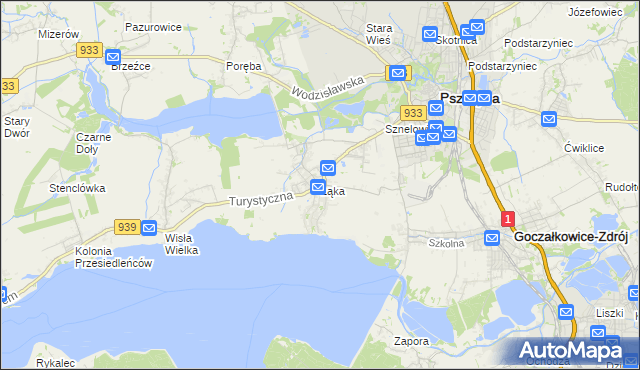 mapa Łąka gmina Pszczyna, Łąka gmina Pszczyna na mapie Targeo