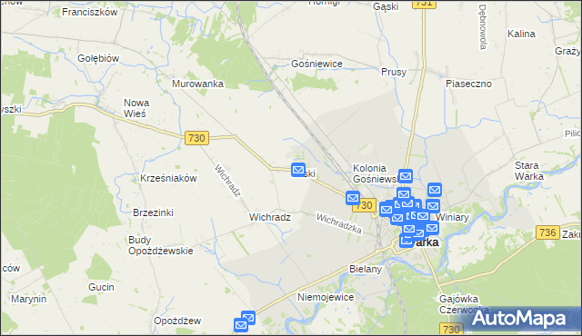 mapa Laski gmina Warka, Laski gmina Warka na mapie Targeo