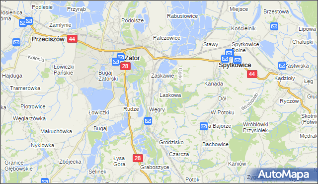 mapa Laskowa gmina Zator, Laskowa gmina Zator na mapie Targeo