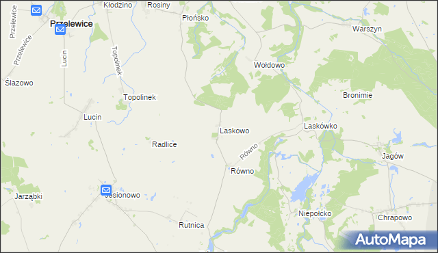 mapa Laskowo gmina Przelewice, Laskowo gmina Przelewice na mapie Targeo
