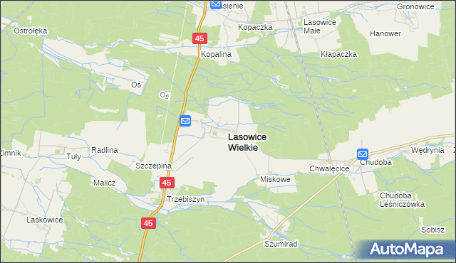 mapa Lasowice Wielkie powiat kluczborski, Lasowice Wielkie powiat kluczborski na mapie Targeo