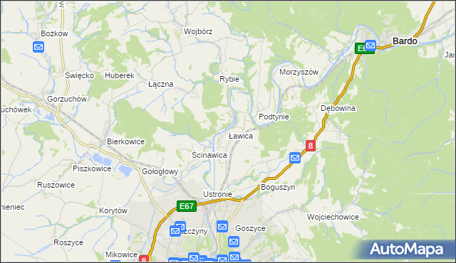 mapa Ławica gmina Kłodzko, Ławica gmina Kłodzko na mapie Targeo