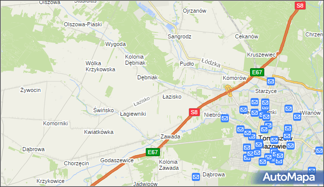 mapa Łazisko gmina Tomaszów Mazowiecki, Łazisko gmina Tomaszów Mazowiecki na mapie Targeo