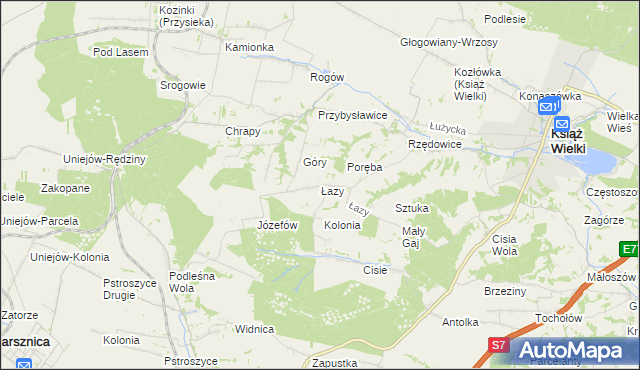 mapa Łazy gmina Książ Wielki, Łazy gmina Książ Wielki na mapie Targeo