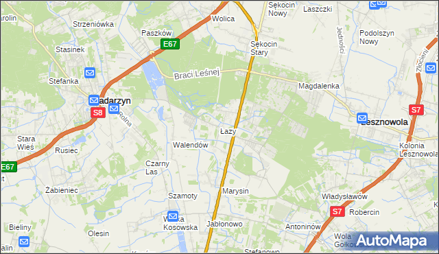 mapa Łazy gmina Lesznowola, Łazy gmina Lesznowola na mapie Targeo