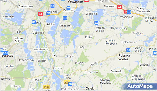mapa Łazy gmina Oświęcim, Łazy gmina Oświęcim na mapie Targeo