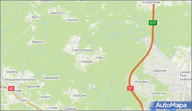 mapa Łazy gmina Szydłowiec, Łazy gmina Szydłowiec na mapie Targeo