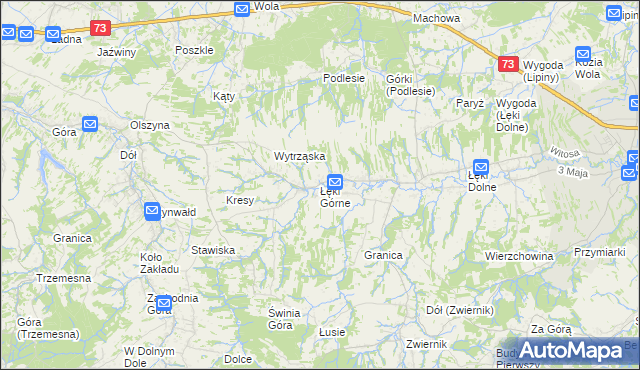 mapa Łęki Górne gmina Pilzno, Łęki Górne gmina Pilzno na mapie Targeo