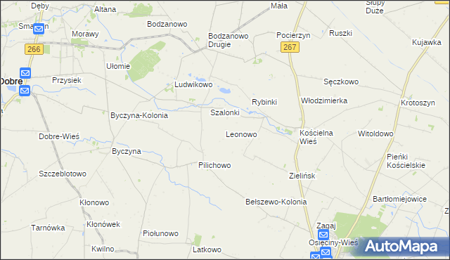 mapa Leonowo gmina Osięciny, Leonowo gmina Osięciny na mapie Targeo