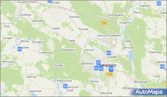 mapa Leśnica gmina Małogoszcz, Leśnica gmina Małogoszcz na mapie Targeo