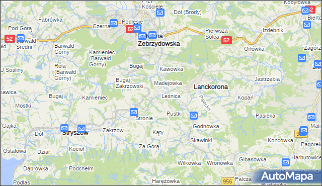 mapa Leśnica gmina Stryszów, Leśnica gmina Stryszów na mapie Targeo