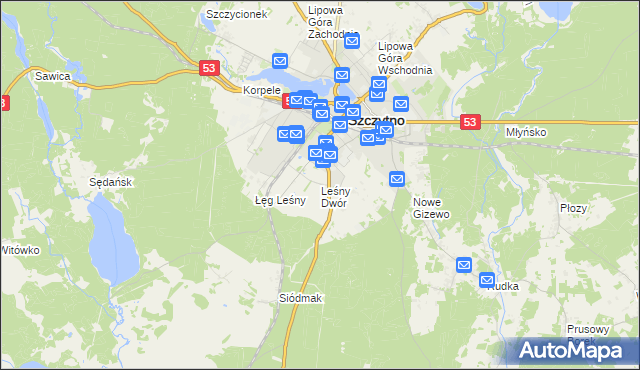 mapa Leśny Dwór gmina Szczytno, Leśny Dwór gmina Szczytno na mapie Targeo