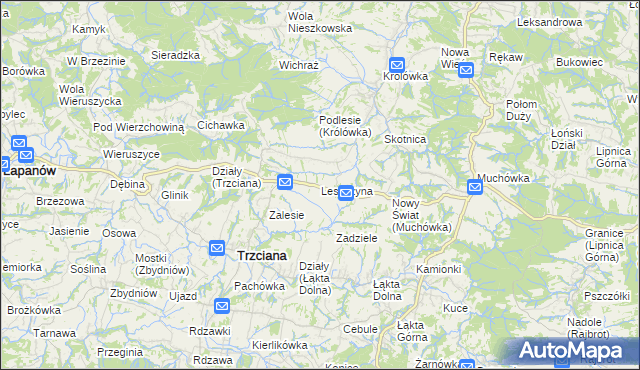 mapa Leszczyna gmina Trzciana, Leszczyna gmina Trzciana na mapie Targeo