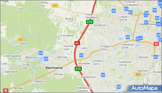 mapa Łojki gmina Blachownia, Łojki gmina Blachownia na mapie Targeo