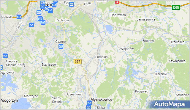 mapa Łomnica gmina Mysłakowice, Łomnica gmina Mysłakowice na mapie Targeo