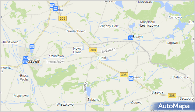 mapa Lubiń gmina Krzywiń, Lubiń gmina Krzywiń na mapie Targeo