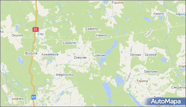 mapa Lubkowo gmina Miastko, Lubkowo gmina Miastko na mapie Targeo