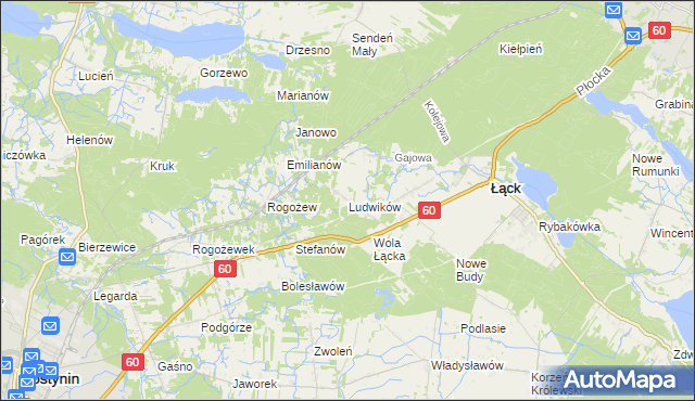 mapa Ludwików gmina Łąck, Ludwików gmina Łąck na mapie Targeo