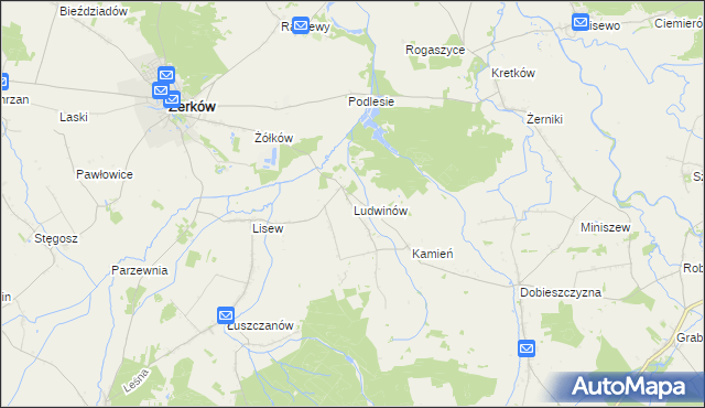 mapa Ludwinów gmina Żerków, Ludwinów gmina Żerków na mapie Targeo