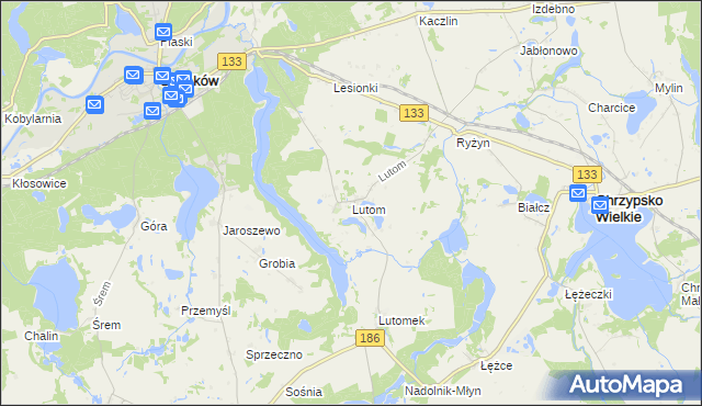 mapa Lutom gmina Sieraków, Lutom gmina Sieraków na mapie Targeo