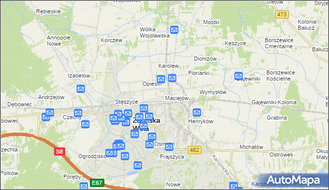 mapa Maciejów gmina Zduńska Wola, Maciejów gmina Zduńska Wola na mapie Targeo
