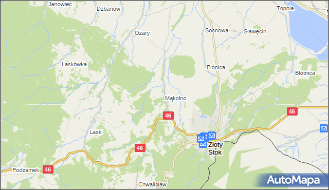 mapa Mąkolno gmina Złoty Stok, Mąkolno gmina Złoty Stok na mapie Targeo