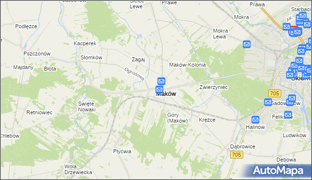 mapa Maków powiat skierniewicki, Maków powiat skierniewicki na mapie Targeo