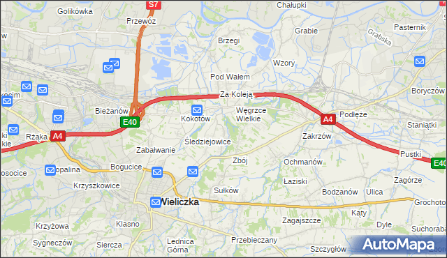 mapa Mała Wieś gmina Wieliczka, Mała Wieś gmina Wieliczka na mapie Targeo