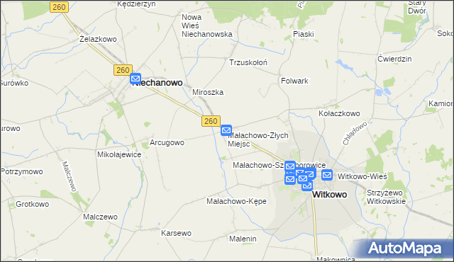 mapa Małachowo-Złych Miejsc, Małachowo-Złych Miejsc na mapie Targeo