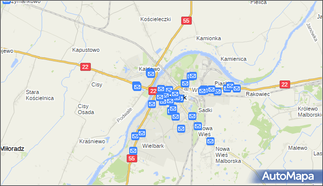 mapa Malborka, Malbork na mapie Targeo