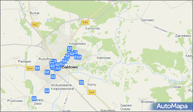 mapa Malinowo gmina Działdowo, Malinowo gmina Działdowo na mapie Targeo