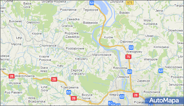 mapa Marcinkowice gmina Chełmiec, Marcinkowice gmina Chełmiec na mapie Targeo
