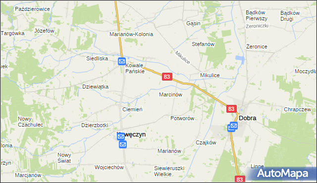 mapa Marcinów gmina Kawęczyn, Marcinów gmina Kawęczyn na mapie Targeo