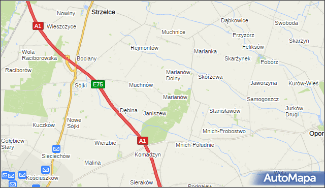 mapa Marianów gmina Strzelce, Marianów gmina Strzelce na mapie Targeo
