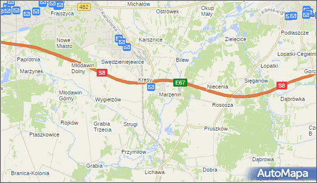 mapa Marzenin gmina Sędziejowice, Marzenin gmina Sędziejowice na mapie Targeo