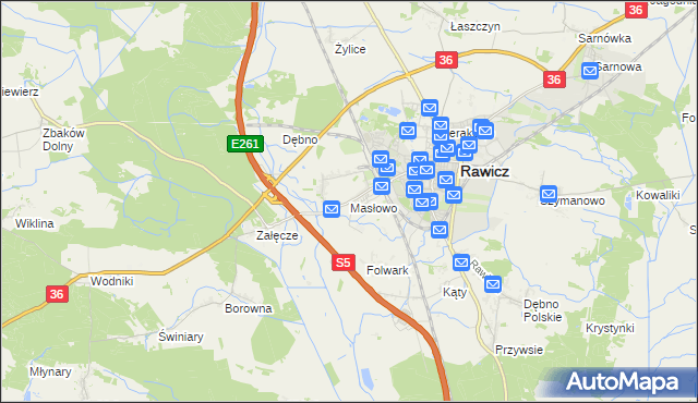 mapa Masłowo gmina Rawicz, Masłowo gmina Rawicz na mapie Targeo