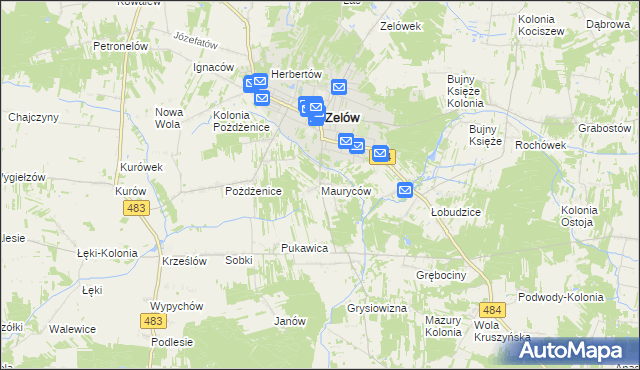 mapa Mauryców gmina Zelów, Mauryców gmina Zelów na mapie Targeo