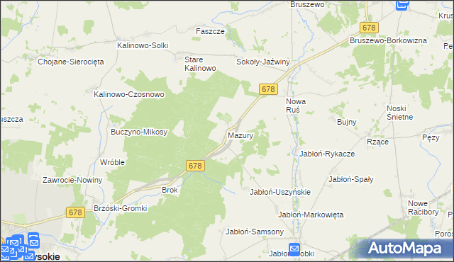 mapa Mazury gmina Wysokie Mazowieckie, Mazury gmina Wysokie Mazowieckie na mapie Targeo