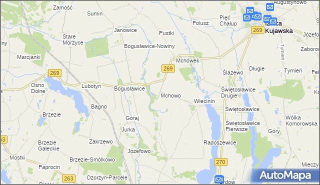 mapa Mchowo gmina Babiak, Mchowo gmina Babiak na mapie Targeo