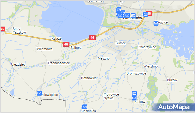 mapa Meszno gmina Otmuchów, Meszno gmina Otmuchów na mapie Targeo