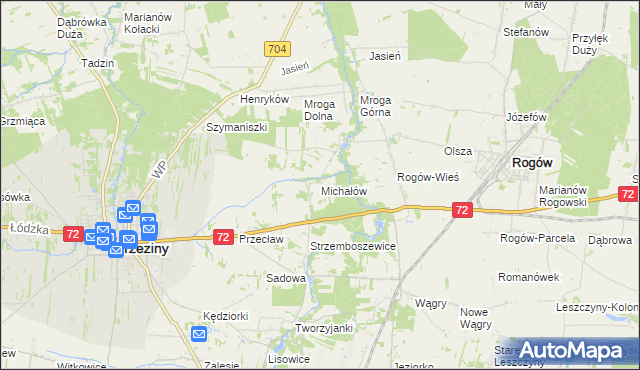 mapa Michałów gmina Brzeziny, Michałów gmina Brzeziny na mapie Targeo
