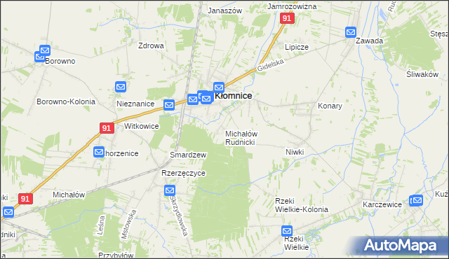 mapa Michałów gmina Kłomnice, Michałów gmina Kłomnice na mapie Targeo