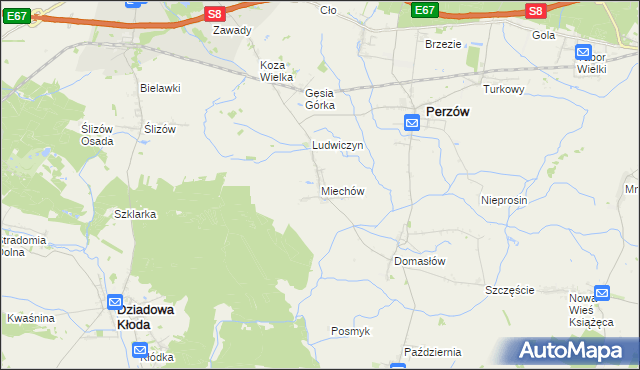 mapa Miechów gmina Perzów, Miechów gmina Perzów na mapie Targeo